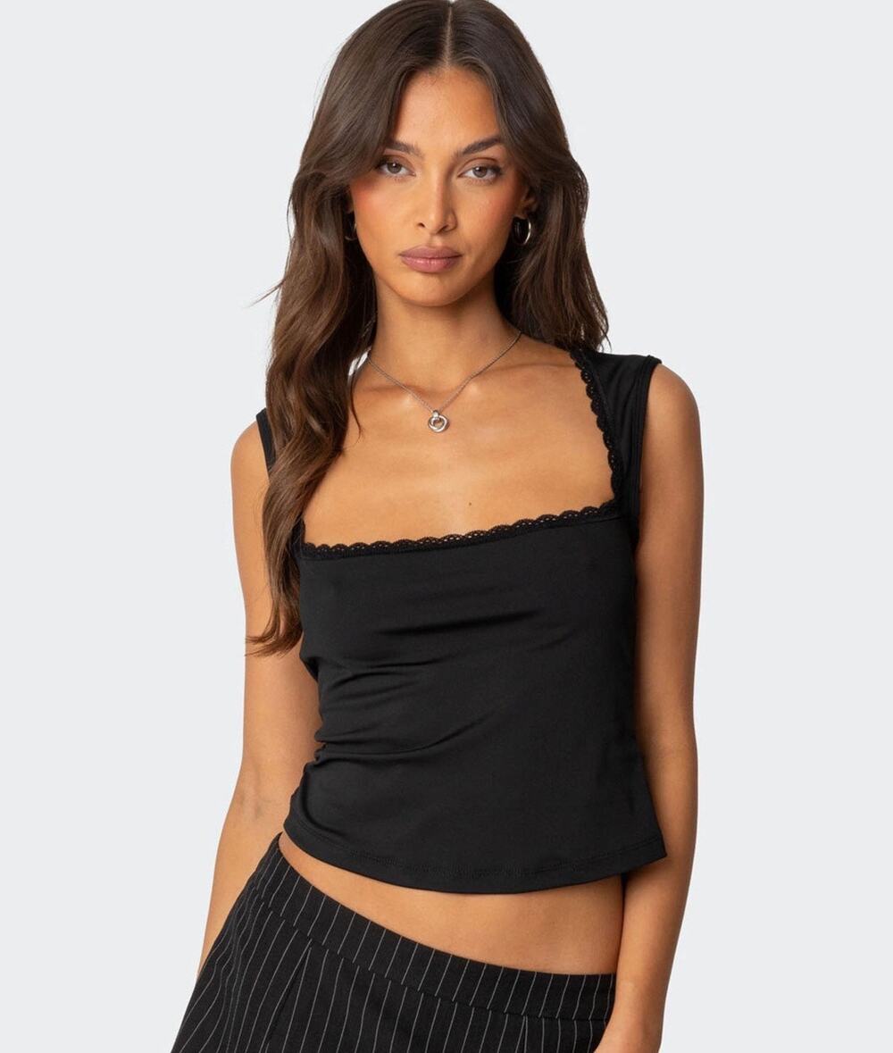 Edikted Black Lace Cutout Tie-Back Top – Size M